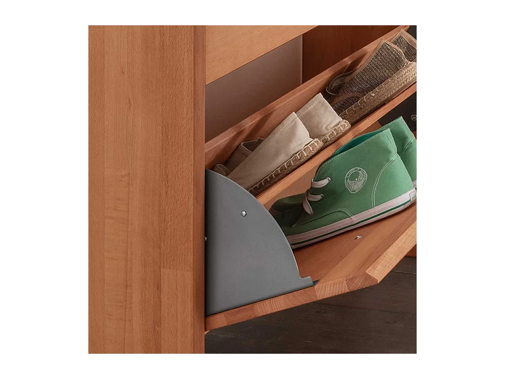 Schuhklappenschrank mit drei Schuhwalzen Buche Massivholz