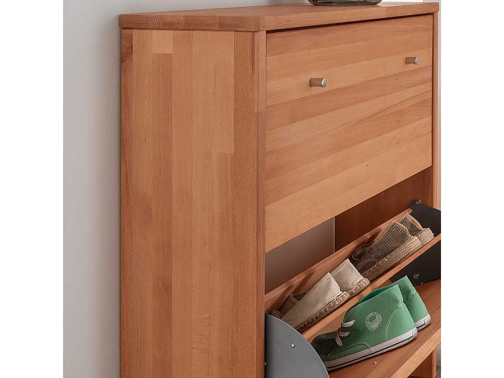Schuhklappenschrank mit drei Schuhwalzen Buche Massivholz