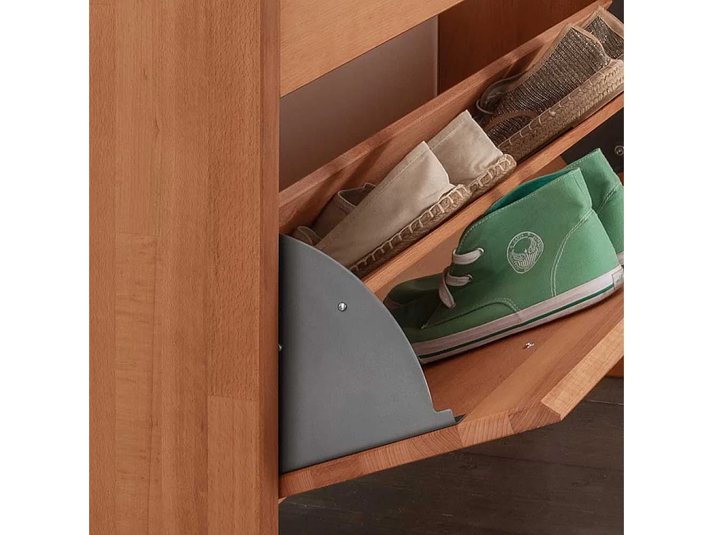 Schuhklappenschrank mit drei Schuhwalzen Buche Massivholz