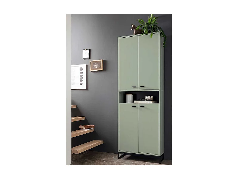 Graugrüner Schuh Schrank im Skandi Design Stangen Schuhablage