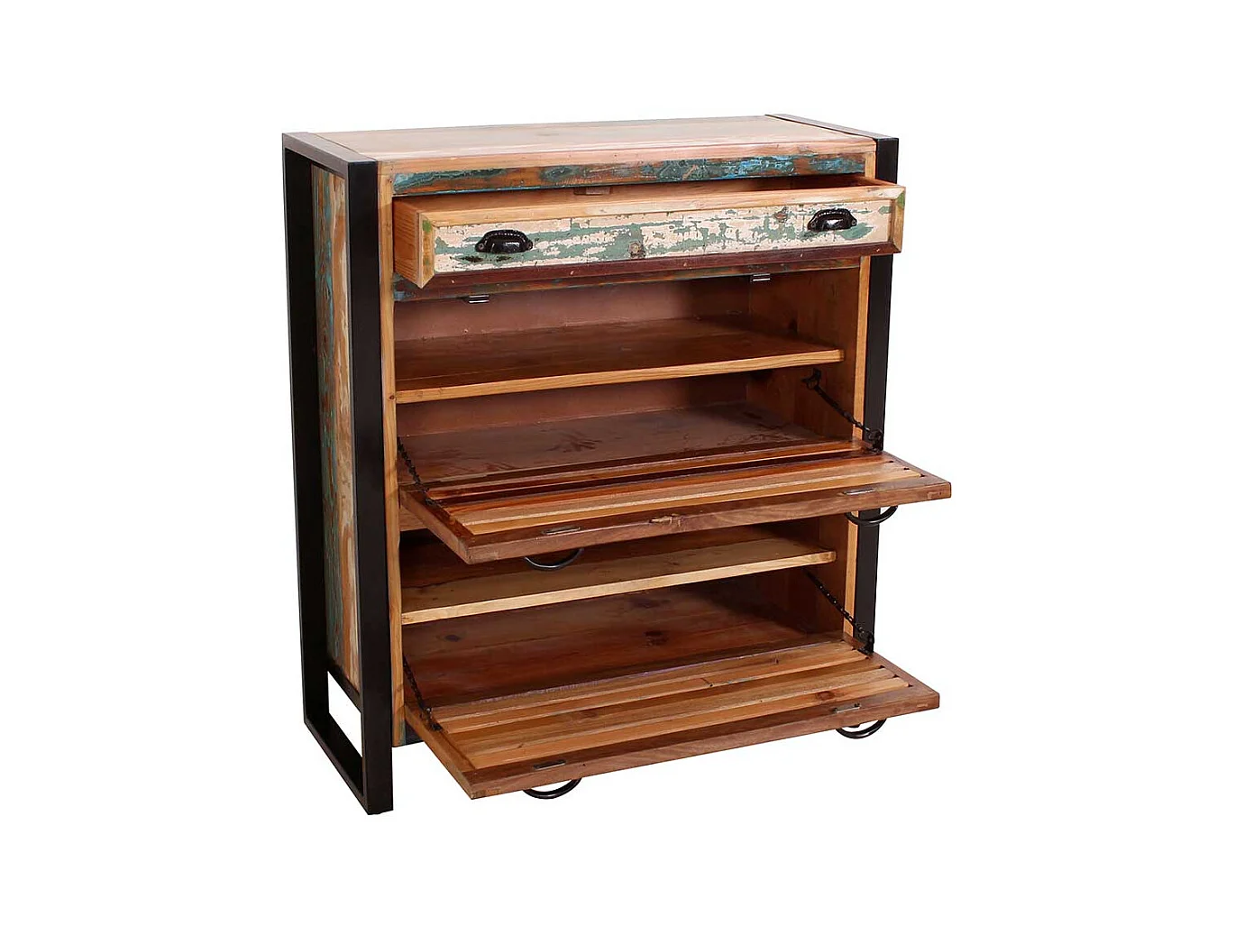 Schuhkipper in Bunt Recyclingholz und Metall