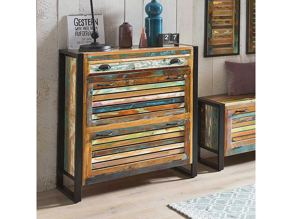 Schuhkipper in Bunt Recyclingholz und Metall