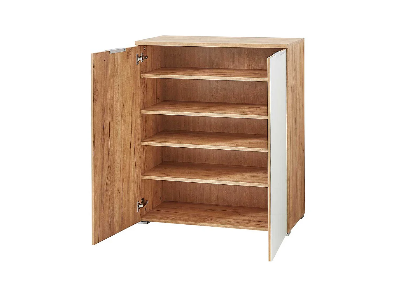 Garderobenschuhschrank in Weiß Glas beschichtet Eichefarben