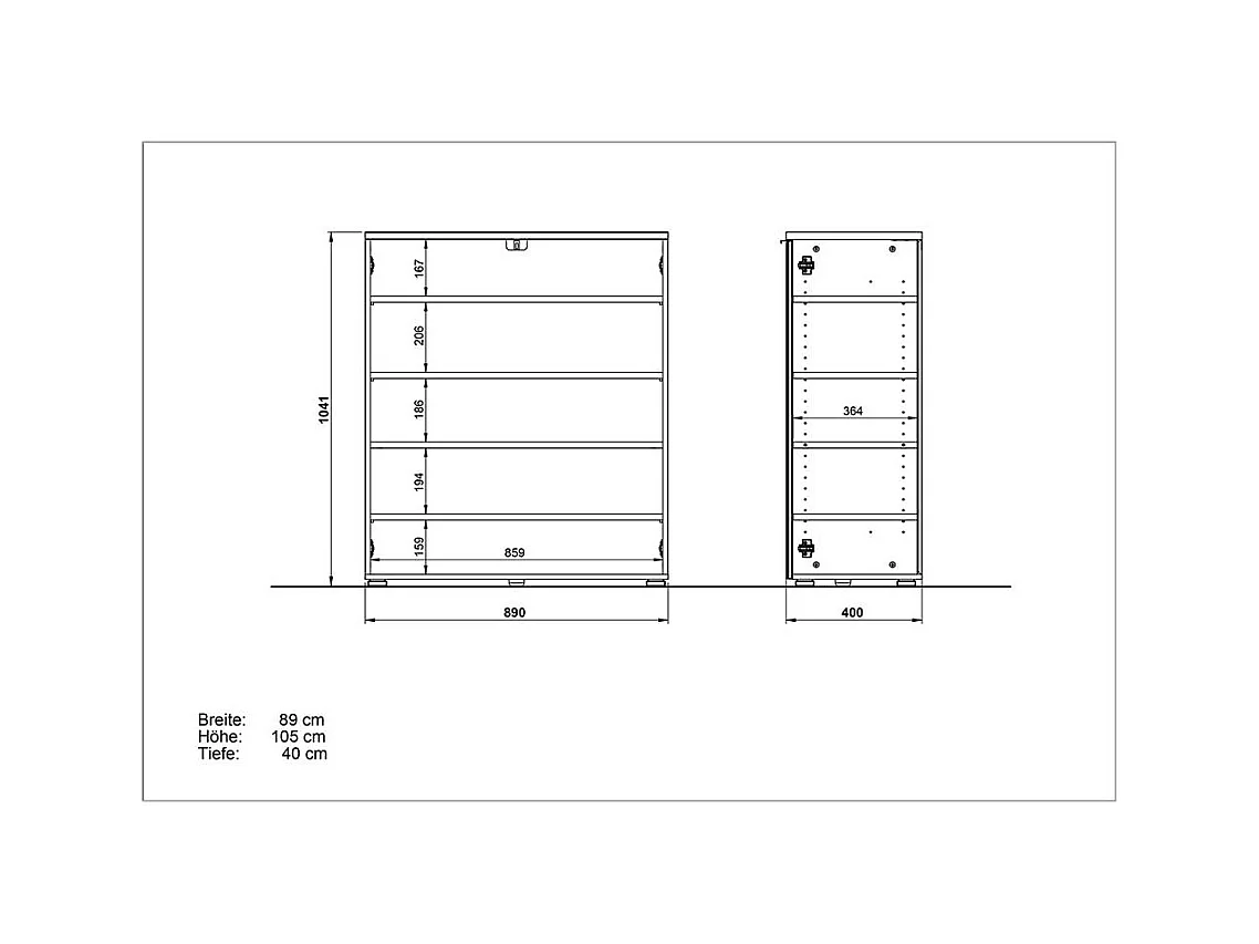 Garderobenschuhschrank in Weiß Glas beschichtet Eichefarben