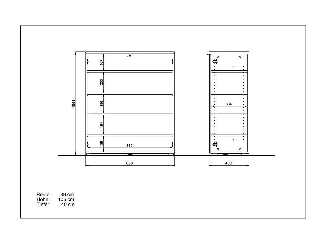 Garderobenschuhschrank in Weiß Glas beschichtet Eichefarben