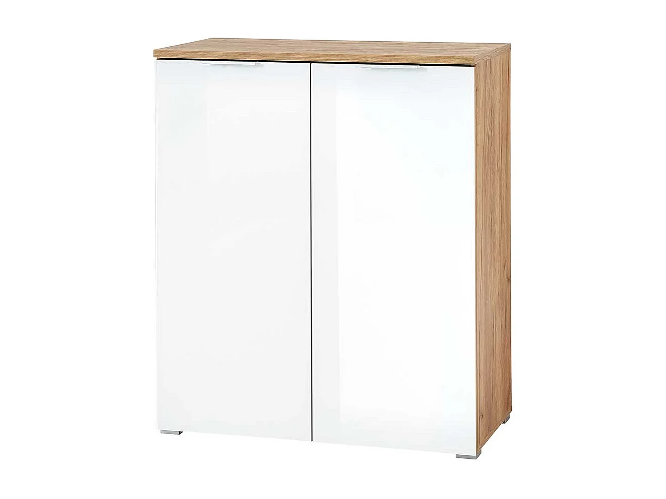 Garderobenschuhschrank in Weiß Glas beschichtet Eichefarben