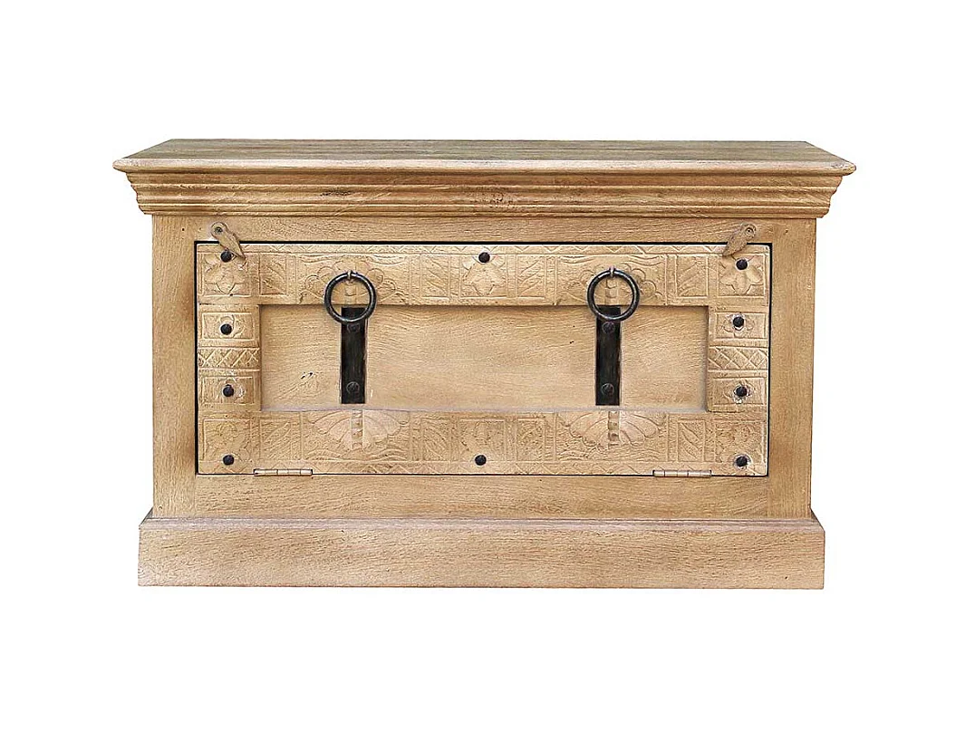 Schuhbank aus Mangobaum Massivholz Shabby Chic Stil Grey Wash