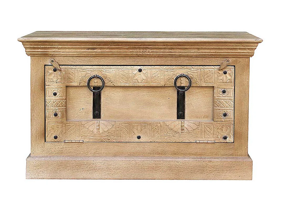 Schuhbank aus Mangobaum Massivholz Shabby Chic Stil Grey Wash