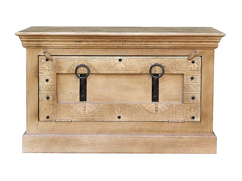 Schuhbank aus Mangobaum Massivholz Shabby Chic Stil Grey Wash