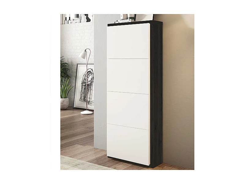 Schuhklappenschrank in Weiß und Schwarz 60 cm breit