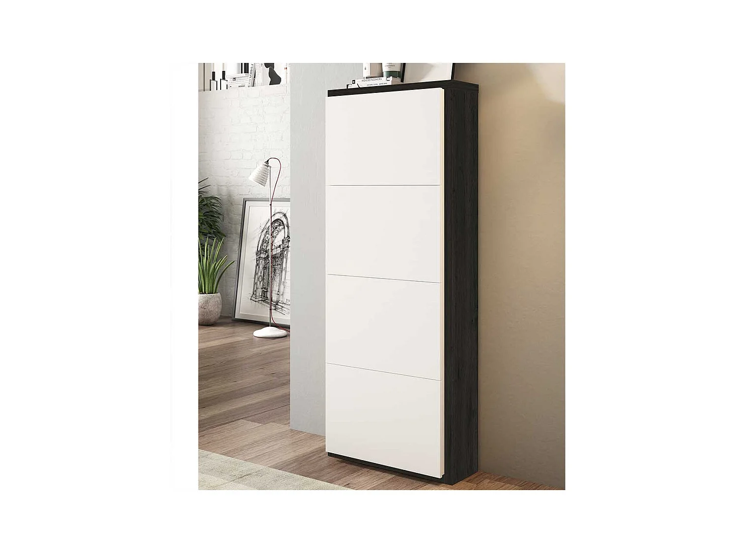 Schuhklappenschrank in Weiß und Schwarz 60 cm breit