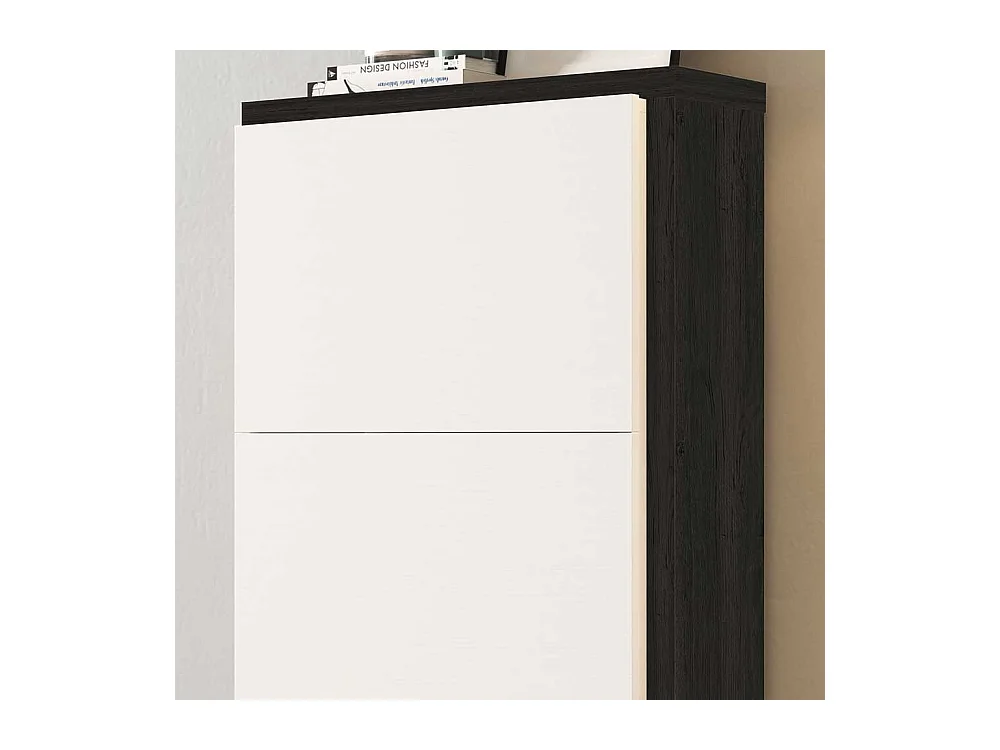 Schuhklappenschrank in Weiß und Schwarz 60 cm breit