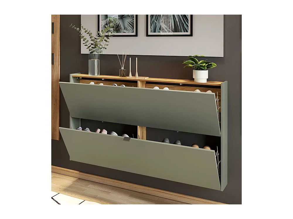Schuh Schrank Hängeschrank in Graugrün und Wildeichefarben