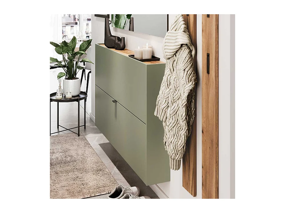 Schuh Schrank Hängeschrank in Graugrün und Wildeichefarben
