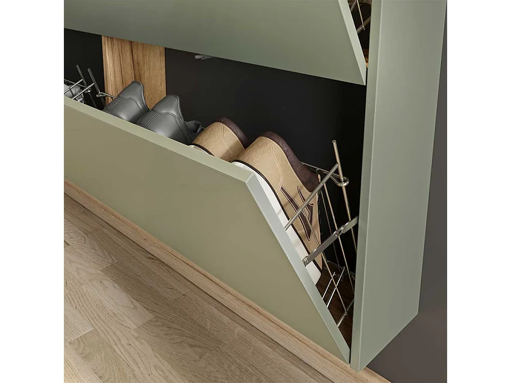Schuh Schrank Hängeschrank in Graugrün und Wildeichefarben
