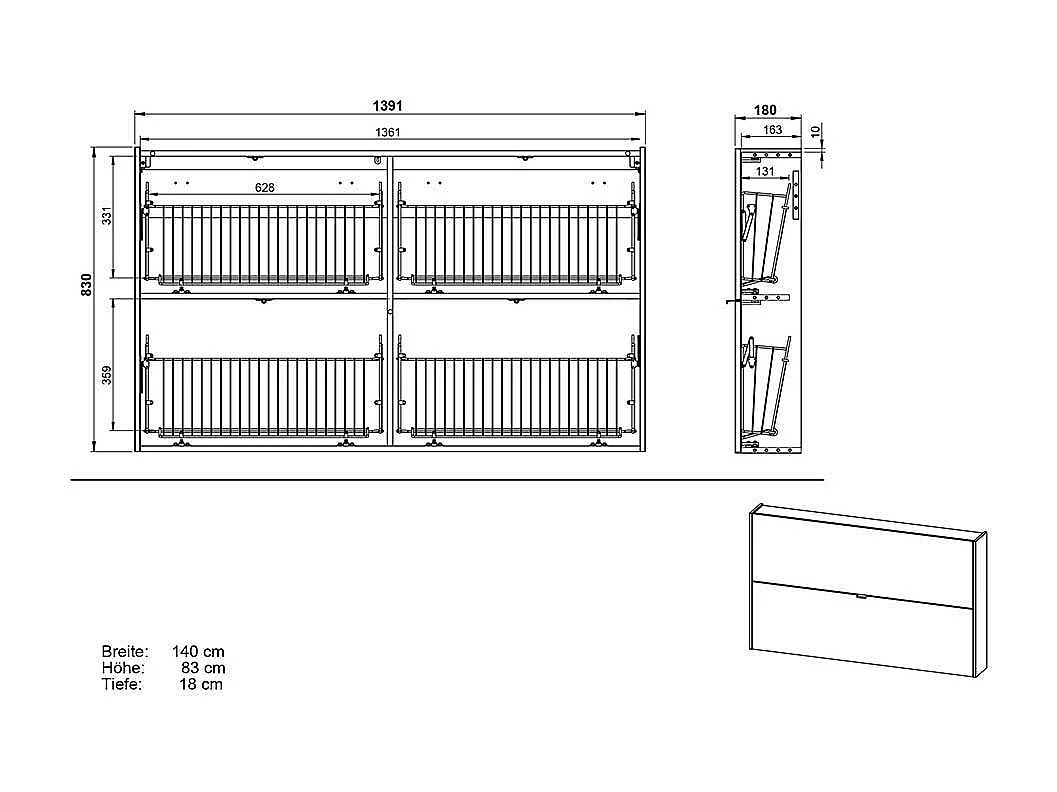 Schuh Schrank Hängeschrank in Graugrün und Wildeichefarben