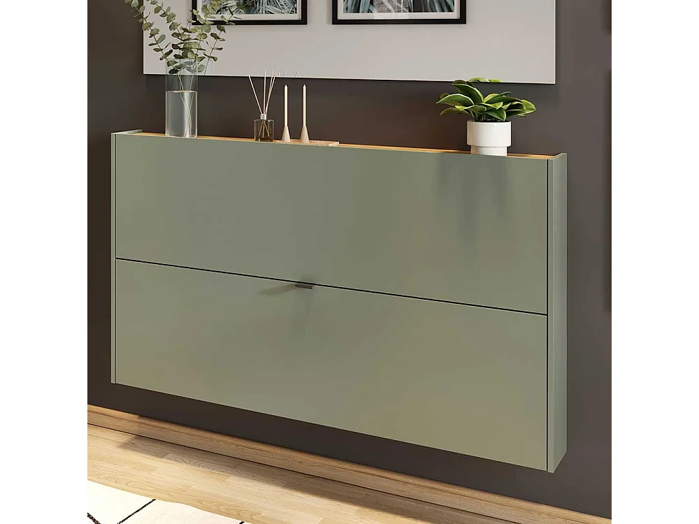 Schuh Schrank Hängeschrank in Graugrün und Wildeichefarben