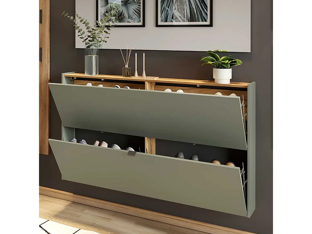 Schuh Schrank Hängeschrank in Graugrün und Wildeichefarben