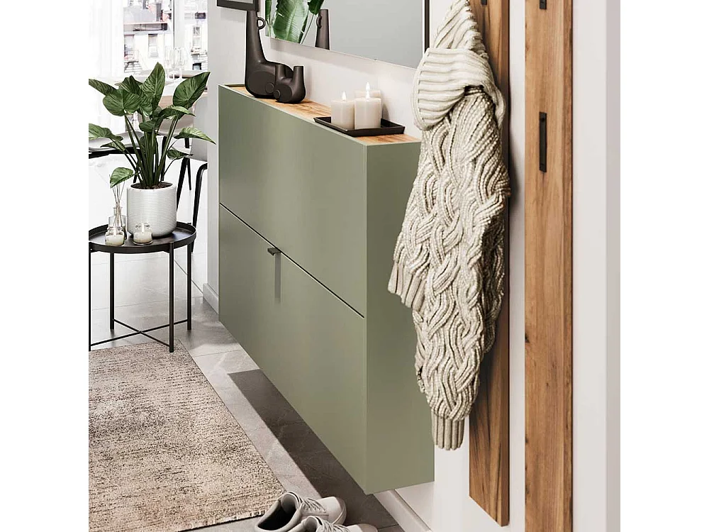Schuh Schrank Hängeschrank in Graugrün und Wildeichefarben