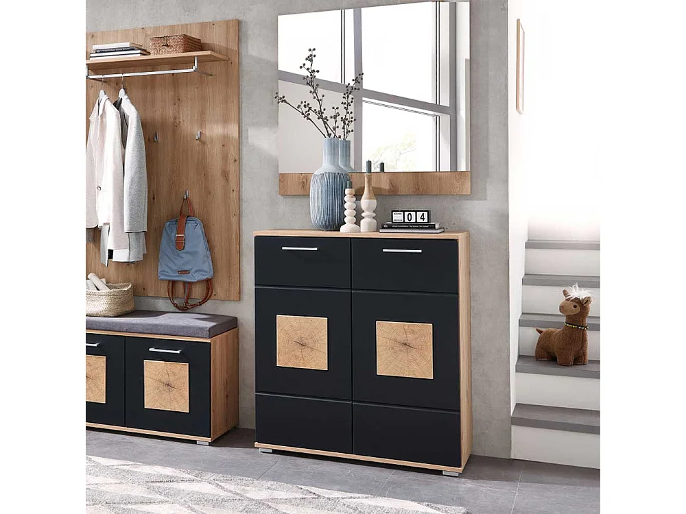 Garderobenschuhschrank modern in Wildeichefarben Schwarz