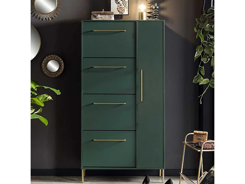 Hoher Garderobenschuhschrank in Dunkelgrün Goldfarben