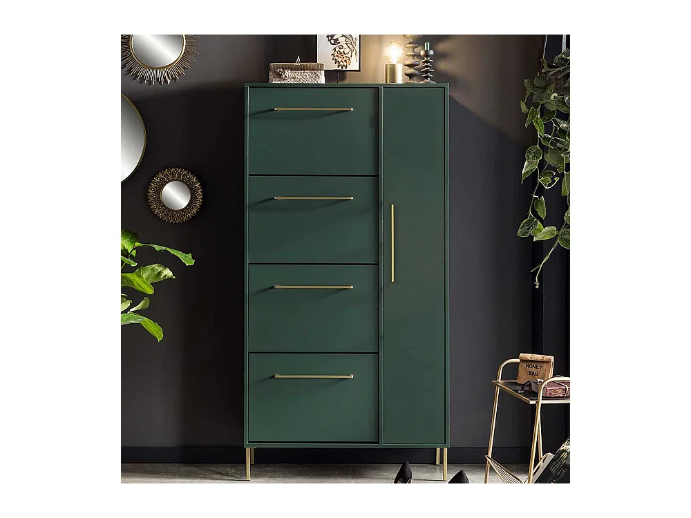 Hoher Garderobenschuhschrank in Dunkelgrün Goldfarben
