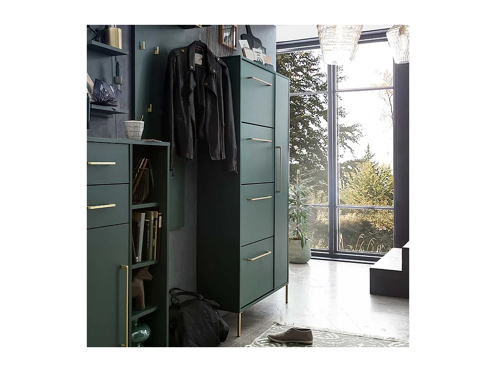 Hoher Garderobenschuhschrank in Dunkelgrün Goldfarben