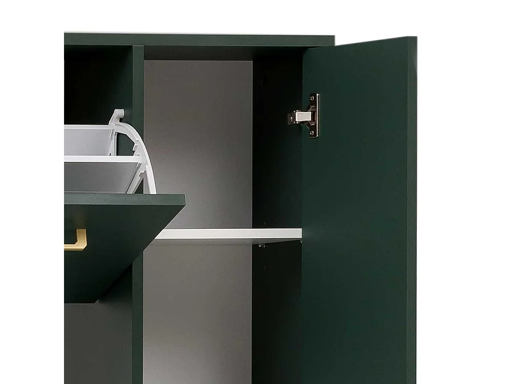 Hoher Garderobenschuhschrank in Dunkelgrün Goldfarben