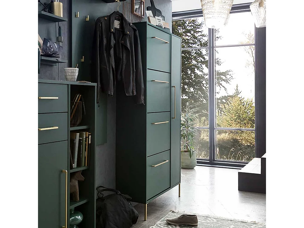 Hoher Garderobenschuhschrank in Dunkelgrün Goldfarben