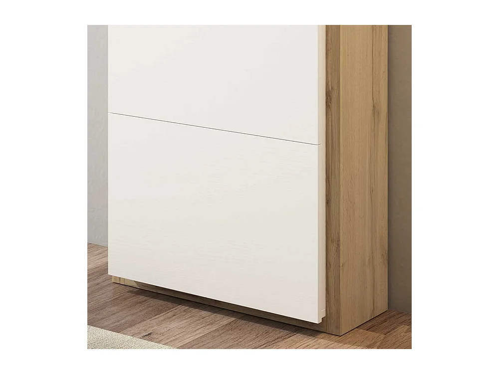 Schuhklappenschrank in Weiß und Wildeiche Optik 60 cm breit