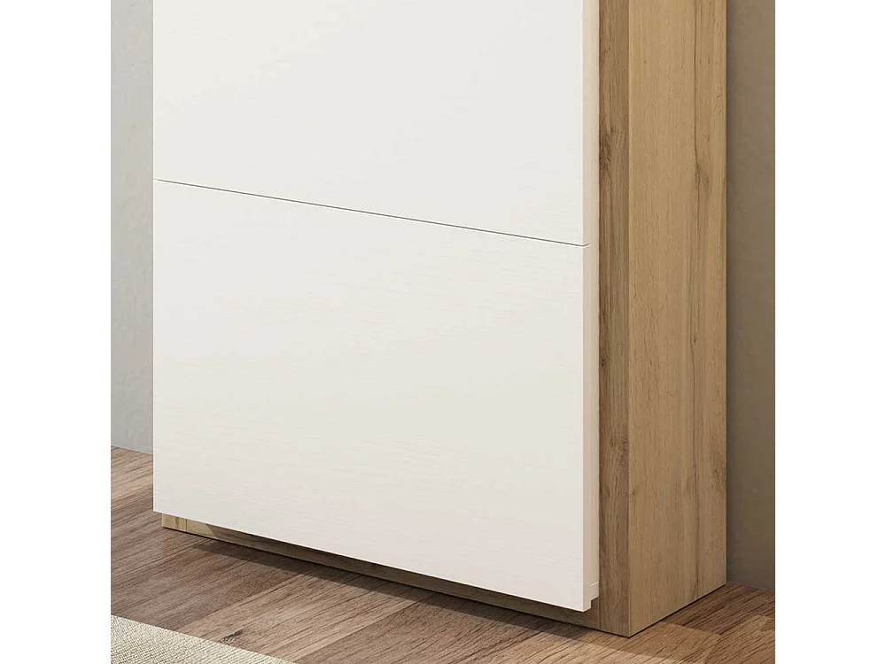 Schuhklappenschrank in Weiß und Wildeiche Optik 60 cm breit