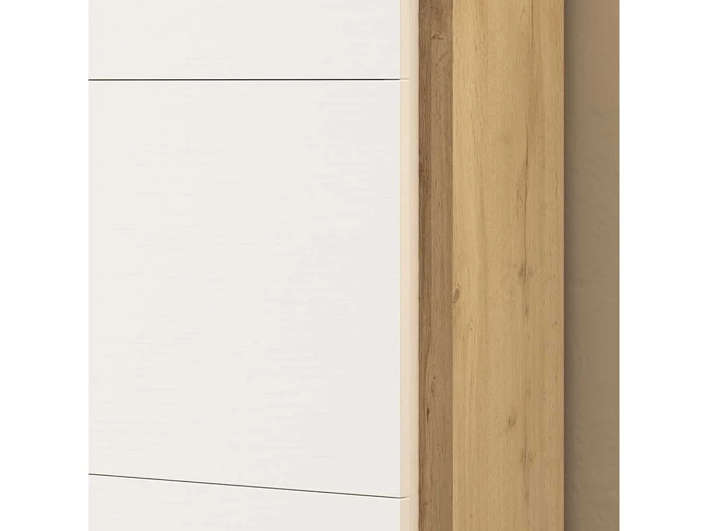 Schuhklappenschrank in Weiß und Wildeiche Optik 60 cm breit