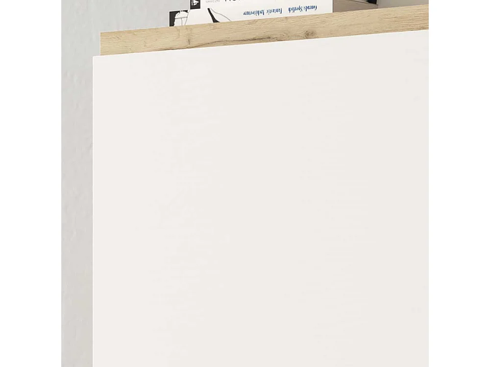 Schuhklappenschrank in Weiß und Wildeiche Optik 60 cm breit