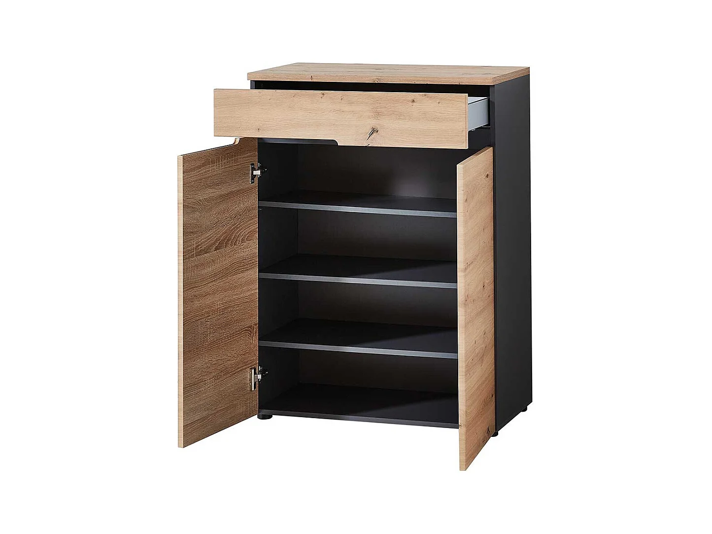 Schuhschrank in Wildeiche Optik und Dunkelgrau 80 cm breit