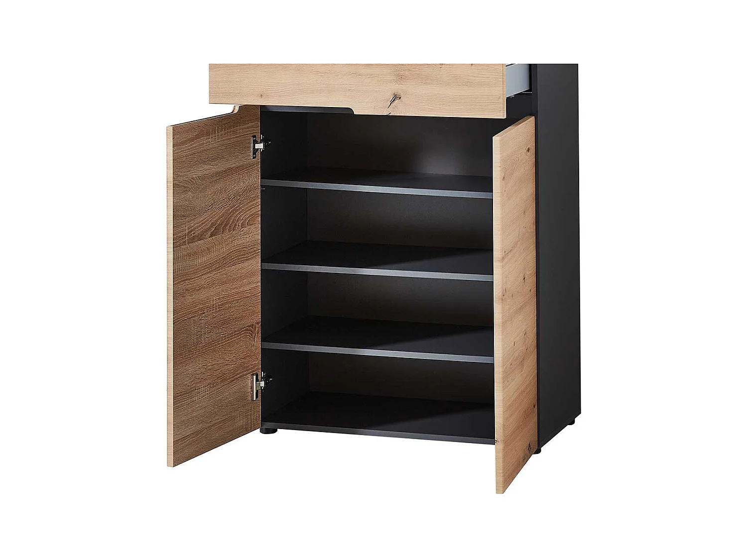 Schuhschrank in Wildeiche Optik und Dunkelgrau 80 cm breit