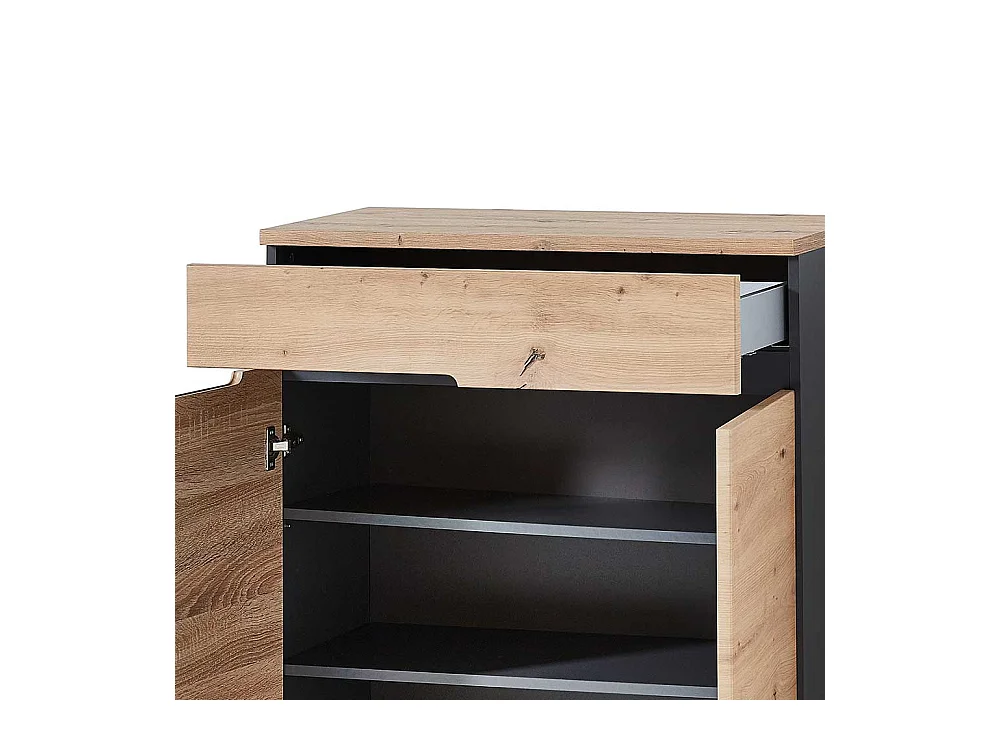 Schuhschrank in Wildeiche Optik und Dunkelgrau 80 cm breit
