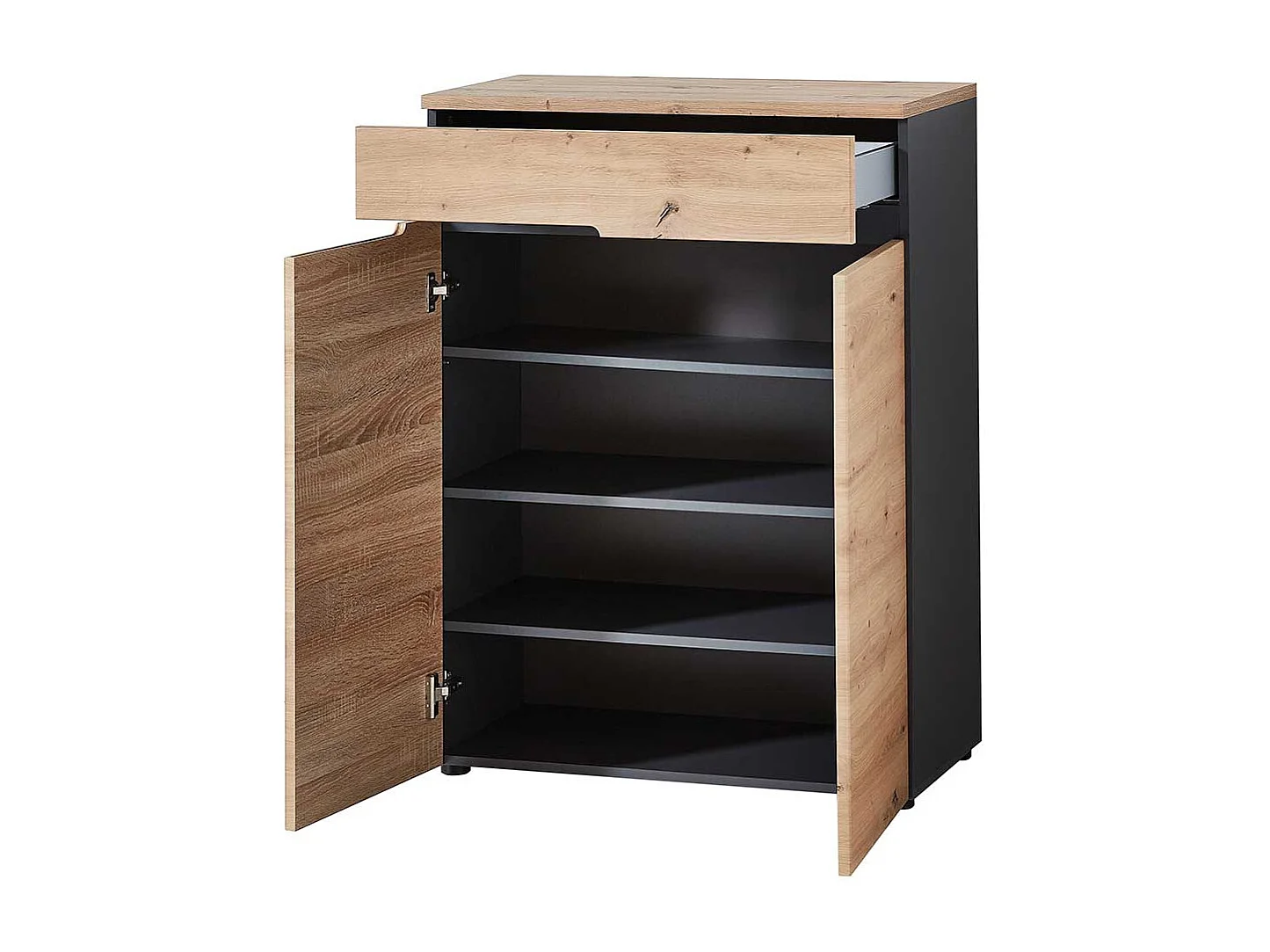 Schuhschrank in Wildeiche Optik und Dunkelgrau 80 cm breit