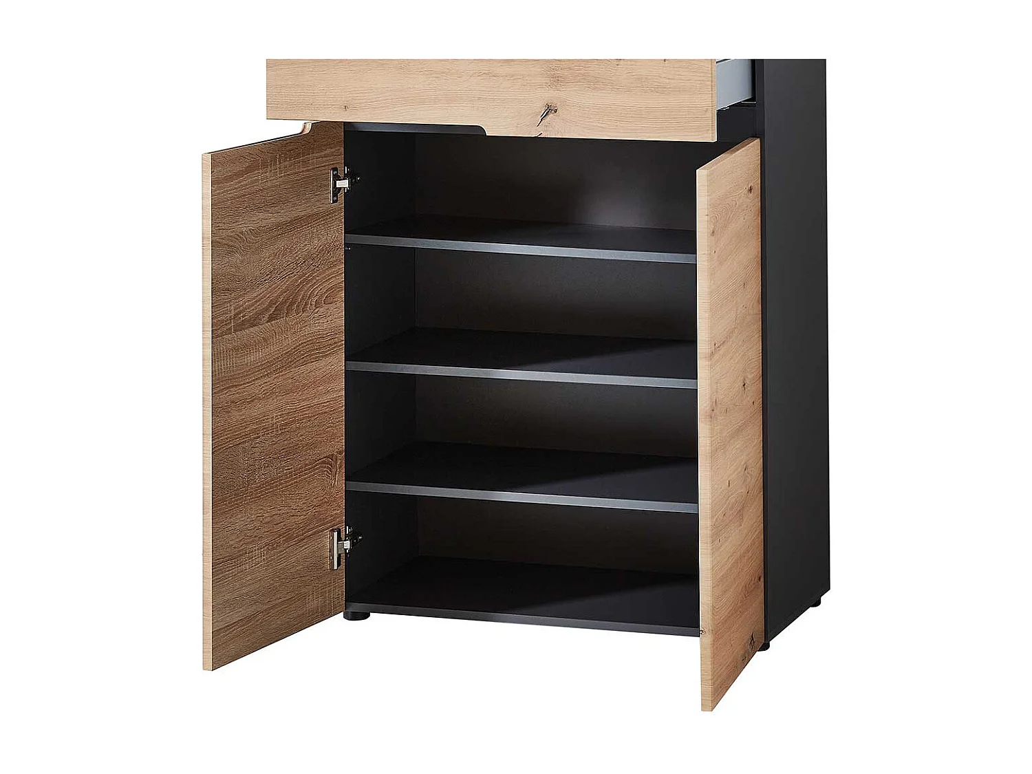 Schuhschrank in Wildeiche Optik und Dunkelgrau 80 cm breit