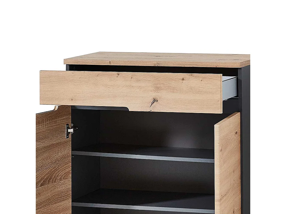 Schuhschrank in Wildeiche Optik und Dunkelgrau 80 cm breit
