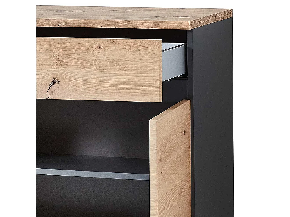 Schuhschrank in Wildeiche Optik und Dunkelgrau 80 cm breit