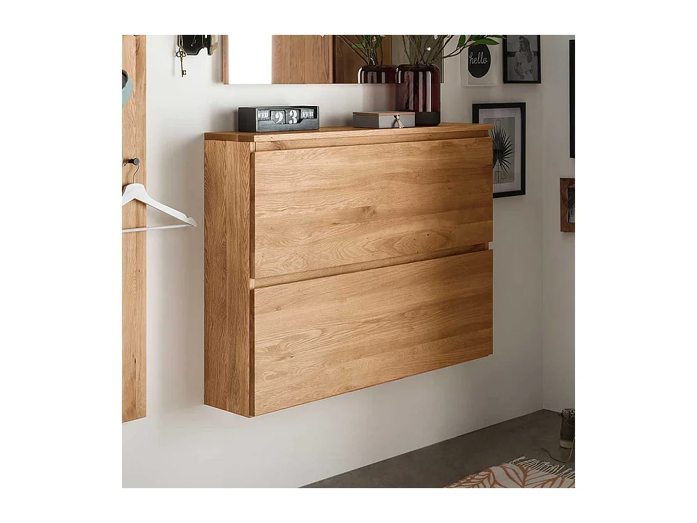 Wand Schuhschrank aus Asteiche Massivholz zwei Schuhwalzen