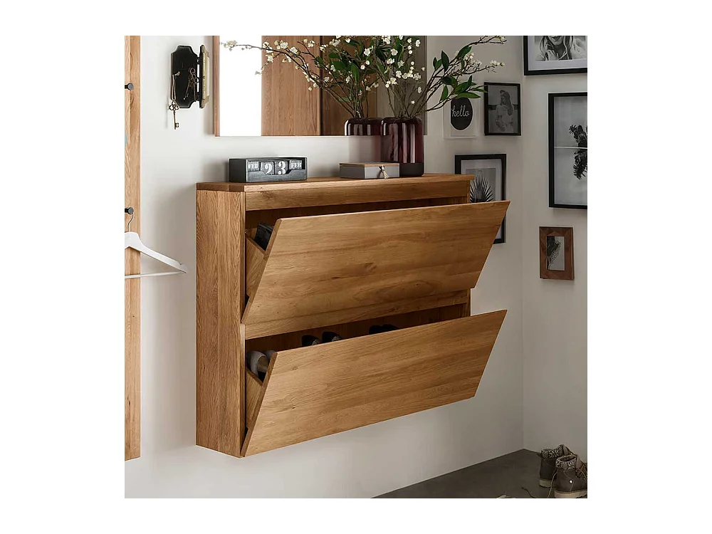 Wand Schuhschrank aus Asteiche Massivholz zwei Schuhwalzen
