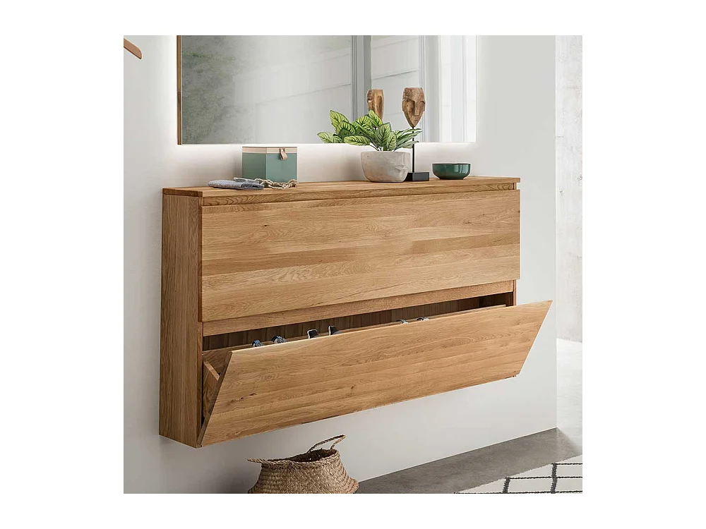 Wand Schuhschrank aus Asteiche Massivholz zwei Schuhwalzen