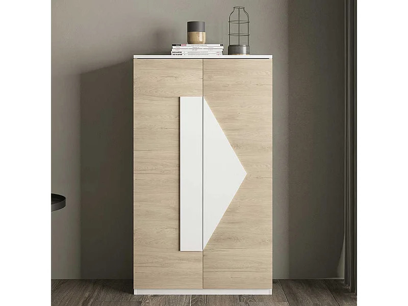 Garderobenschuhschrank in Weiß und Eiche Bianco 2-türig