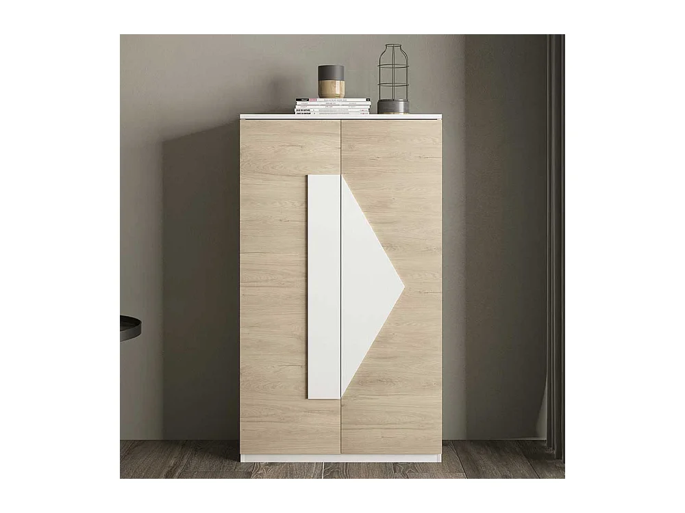 Garderobenschuhschrank in Weiß und Eiche Bianco 2-türig