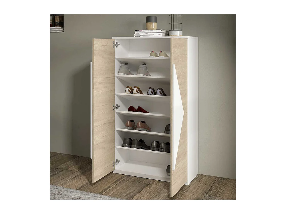Garderobenschuhschrank in Weiß und Eiche Bianco 2-türig