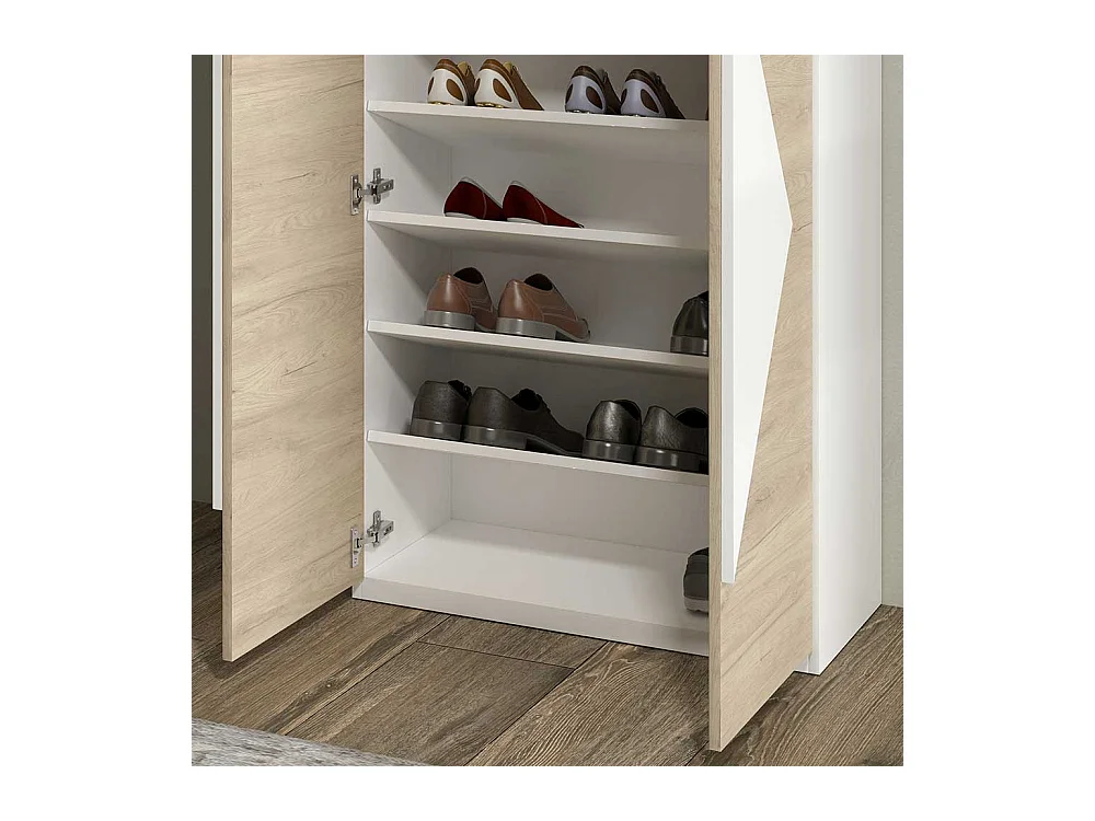 Garderobenschuhschrank in Weiß und Eiche Bianco 2-türig