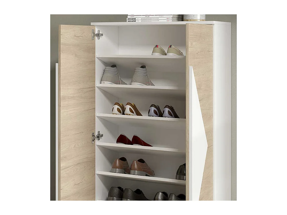 Garderobenschuhschrank in Weiß und Eiche Bianco 2-türig