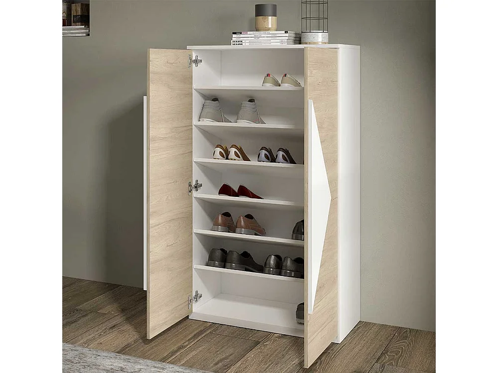 Garderobenschuhschrank in Weiß und Eiche Bianco 2-türig