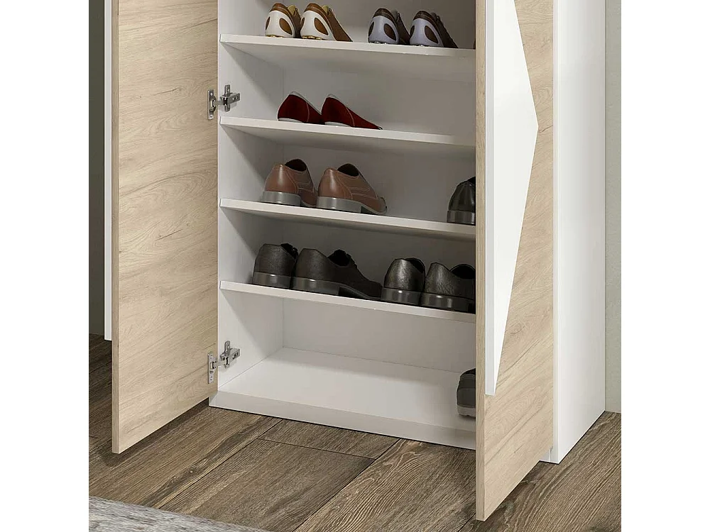 Garderobenschuhschrank in Weiß und Eiche Bianco 2-türig